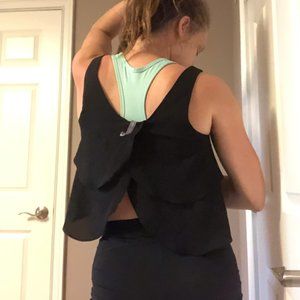 Black Ruffle Tank Top with Peek-a-Boo Back